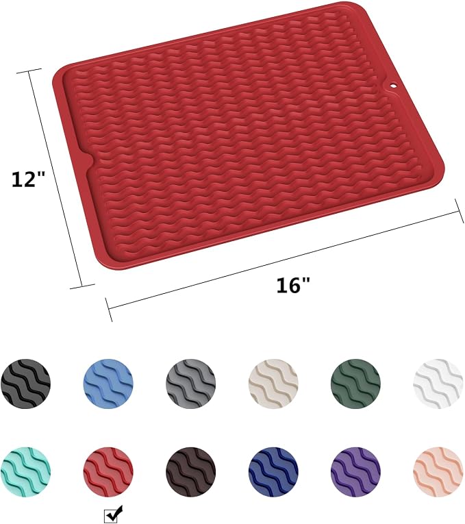 ZLR Silicone Dish Drying Mat for Kitchen Counter, Lava Red | Fast-Dry Wavy - Image 6