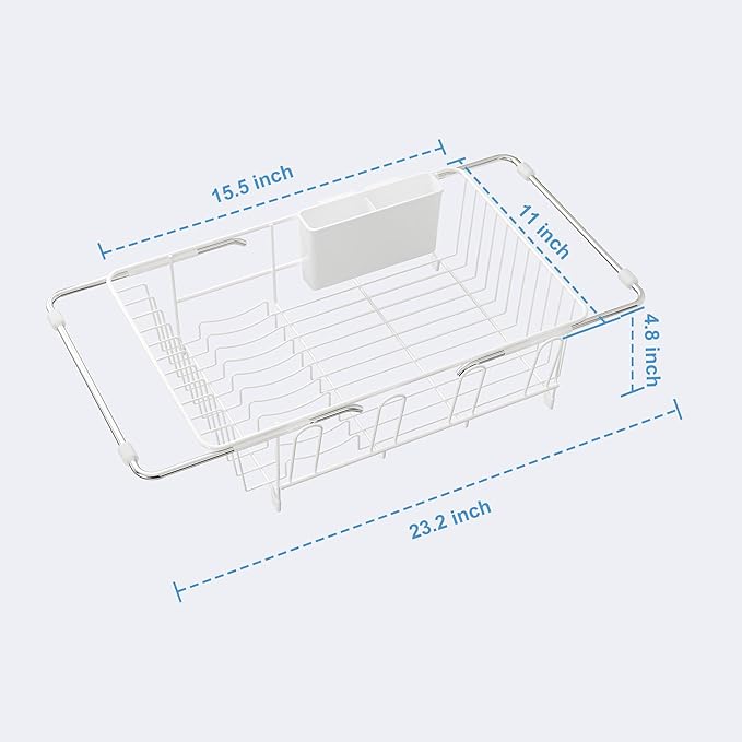 JASIWAY White Dish Drying Rack in Sink, Dish Drainer - Image 7