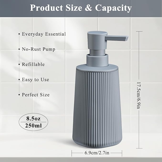 Gray Hand Soap Dispenser for Bathroom and Kitchen | No Rust Pump Refillable - Image 6