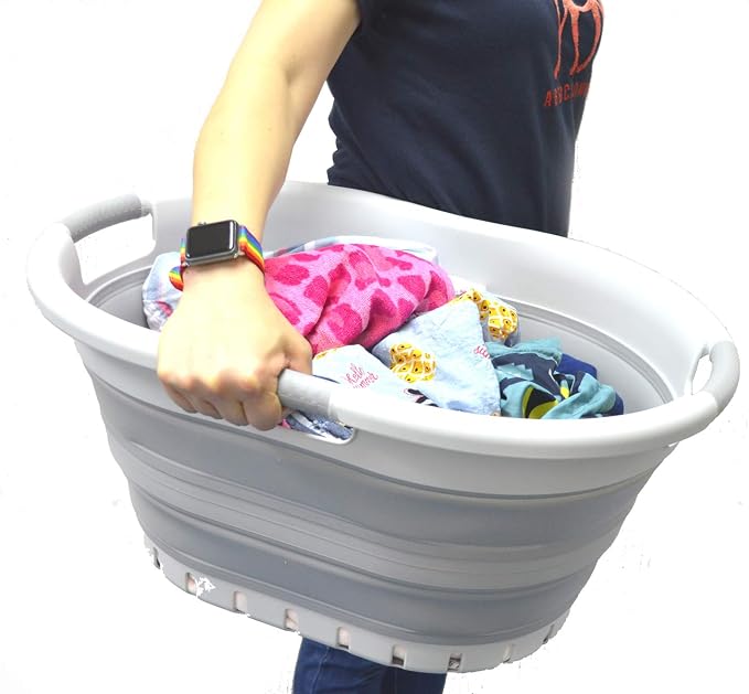 SAMMART 36L Collapsible 3 Handled Plastic Laundry Basket-Foldable Pop Up - Image 4