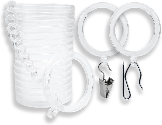 BlastHome® Luxury Curtain Rings – Premium Acrylic – Pinhooks and Clips Included by BlastHome