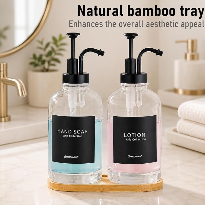 Glass Soap Dispenser Set 2, Silicone Funnel, Refillable Kitchen Soap Dispenser - Image 5