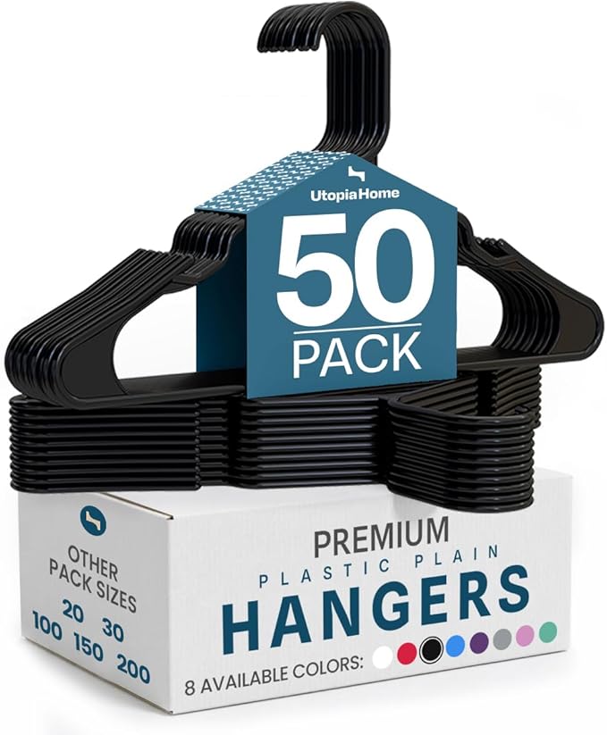 Utopia Home Plastic Hangers 50 Pack – Space Saving Clothes Hanger Black | by UTOPIAHOME