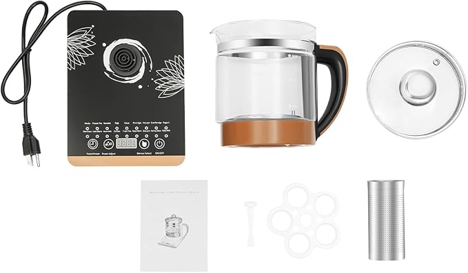1.8L Electric Kettle, 800W Multifunctional Glass Kettle with Stainless Steel Strainer & Steamed Eggs Holder, 12 Modes Hot Beverage Tea Maker and Kettle for Soup, Porridge, Herbal Tea, 110V