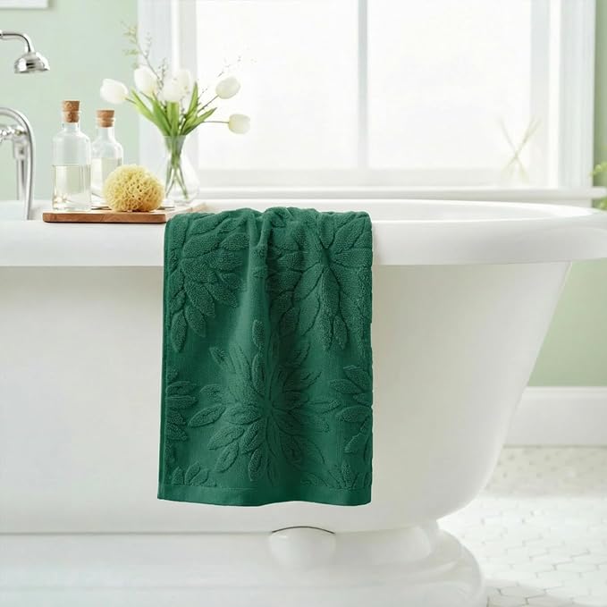 Artoid Mode 1 Pc Dark Green 3D Dahlia Floral Jacquard Hand Towels - Image 4
