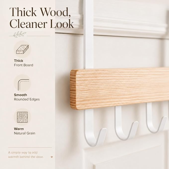 Peasulin Wood & Metal Over the Door Hooks, 11IN Over the Door Hook Rack | 6 - Image 5