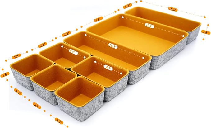 8-Piece Felt Drawer Organizers Curry Desk Tray Makeup Storage - Image 6