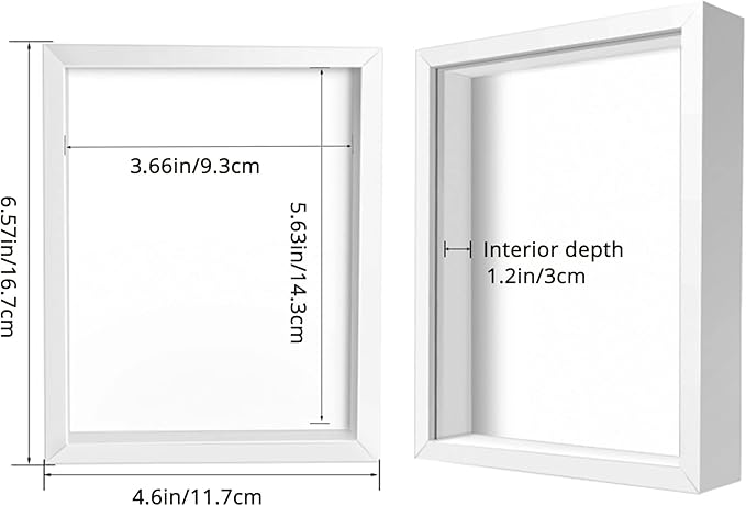 4x6 Shadow Box Frame Display Case, Wood with Plexiglass, Display Case Box for Memorabilia, Medal, Crafts,Tickets and Photos, Picture Frame for Wall and Tabletop (White, 4x6)