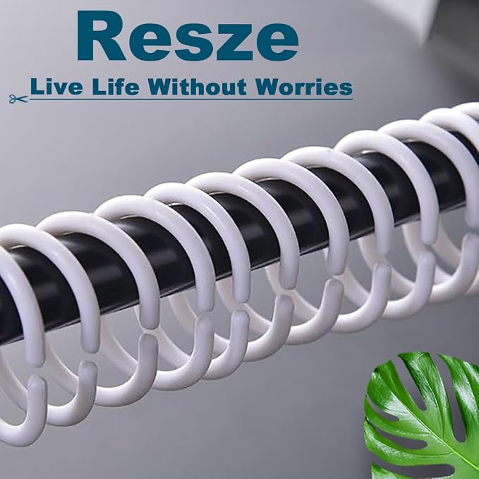 Resze 24 PCS Shower Curtain Rings, Plastic White Shower Curtain Hooks, C-Shaped - Image 7