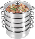 Steamer 30cm/11.81in, 5-tier Stainless Steel Steam Cooker w/Clear Glass Lid & Handles, Home Round Stackable Multipurpose Steam Pot for All Stoves, 14.37 * 15.55in (1xBottom Pot, 4xSteaming Baskets)
