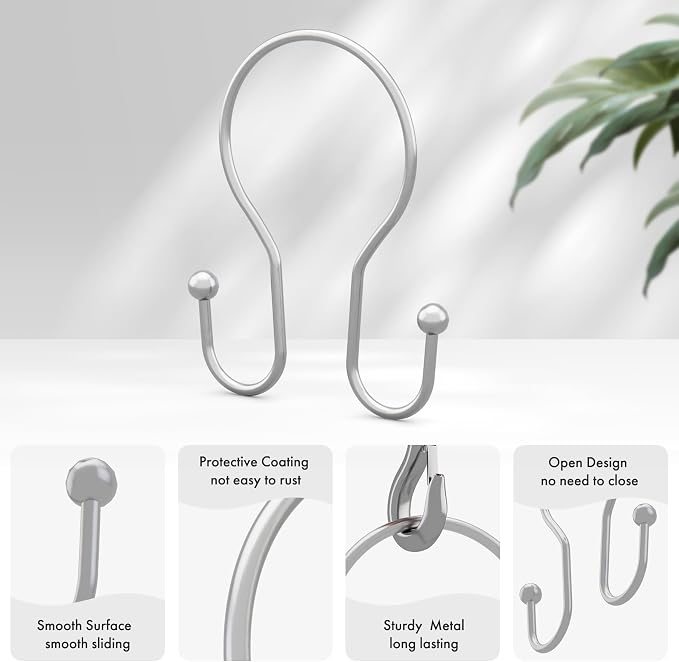 AmazerBath Chrome Shower Curtain Hooks Shower Curtain Rings, Simple Double - Image 3