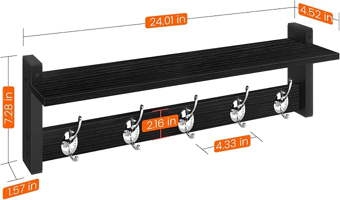 Coat Rack Wall Mount with Shelf, Wooden Coat Hanger - Image 8