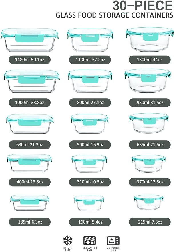 M MCIRCO 30 Piece Extra Large Glass Food Storage Containers - Image 2