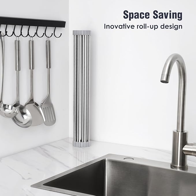 Tomorotec Roll Up Dish Drying Rack Over Sink, 304 Steel, Heat-Resistant Trivet - Image 4