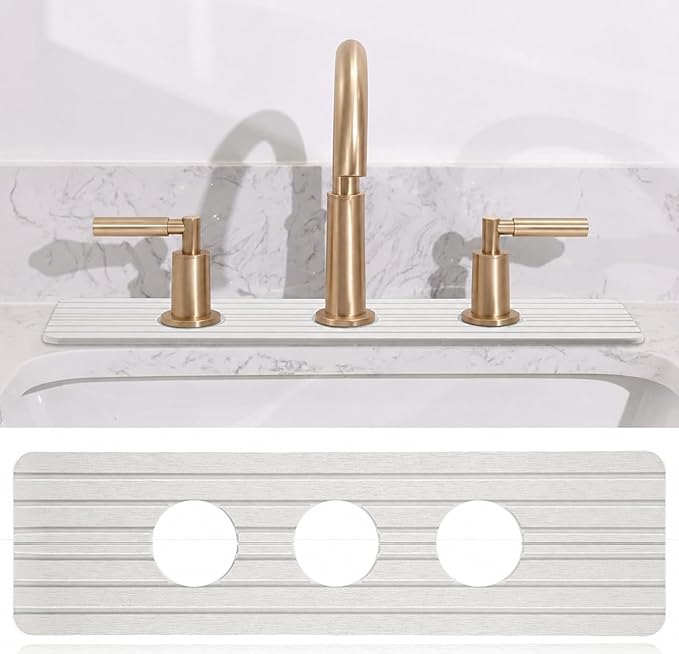 3 Hole Absorbent Faucet Mat, Quick Dry Diatomite Sink Splash Guard | Absorbent by OUYPLTNY