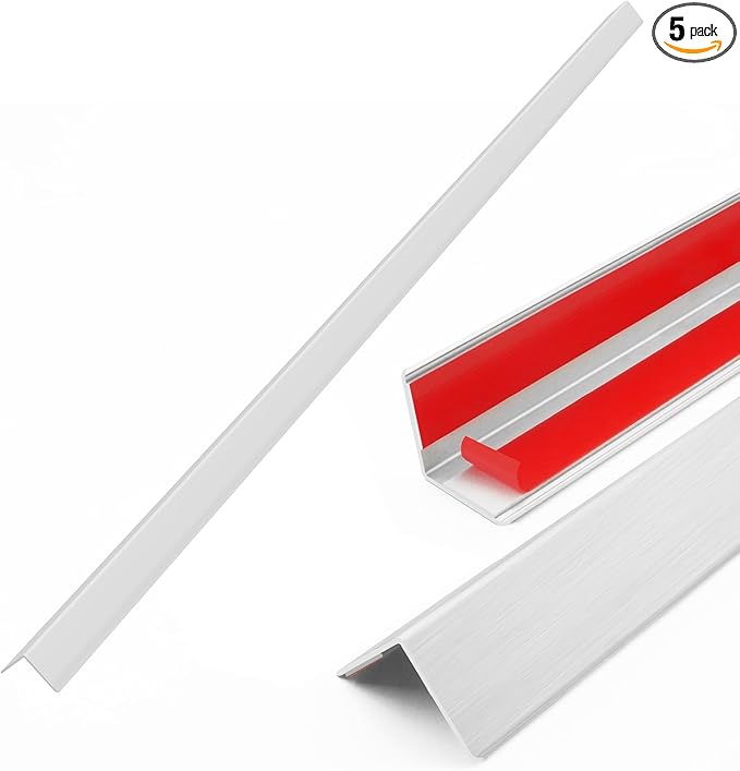 5pcs 48"L*1.42"W Aluminum Self-Adhesive Wall Corner Protectors, Wall Furniture Bumper, Safety Baby Proofing Corner Cushion Table Edge, Wide Coverage and Easy to Install - Silver