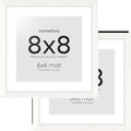 Homeforia 8x8 Picture Frames White, High-End Oak 8 x 8 Square Wood Frame with Mat 6 by 6 Photo, 8x8 Wooden Frames Matted to 6x6 Print, 8by8 Wall or Tabletop Frame, Tempered Glass, Wall Kit, Set of 2