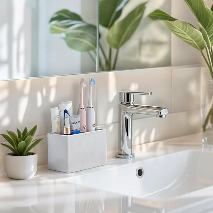Luxspire Diatomite Toothbrush Holder, 2 Slots, Light Gray | Fast Drying - Image 6