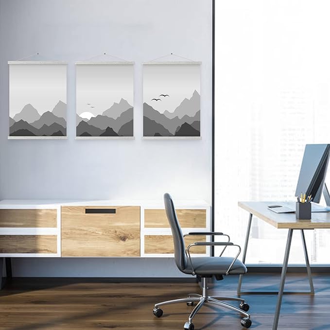 Magnetic Poster Hanger, 20x28 20 x 30 20x24 Poster Frame Wood Wooden Magnet Print Posters Dowel Scroll Hanger Hangers Hanging Kit for Walls Map Canvas Artwork (Grey, 20")