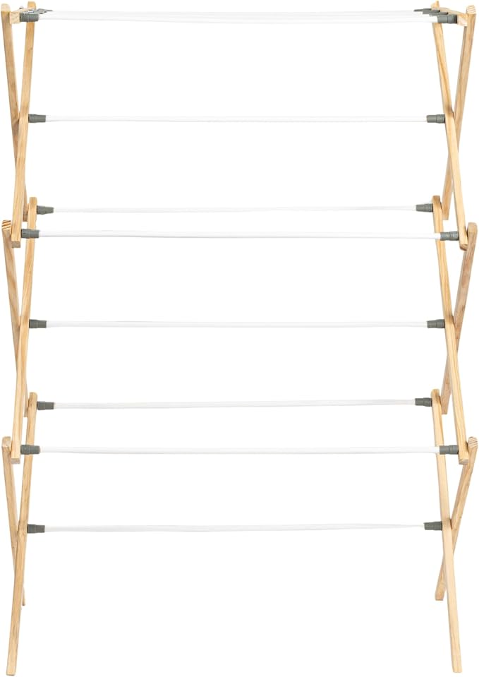 Household Essentials X-Frame Clothes Drying Rack, Stabile Wood Frame - Image 3