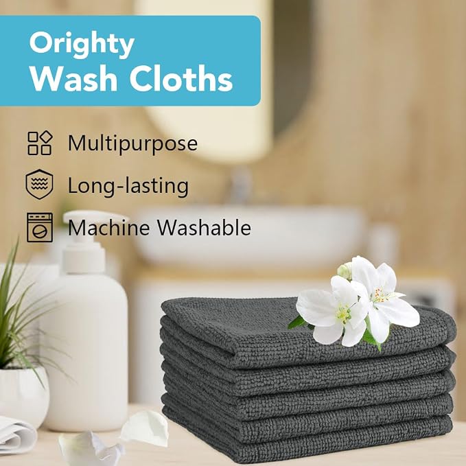 Orighty Washcloths Bulk, 200 Pack Microfiber Face Towels, 12x12 Inch Grey - Image 6