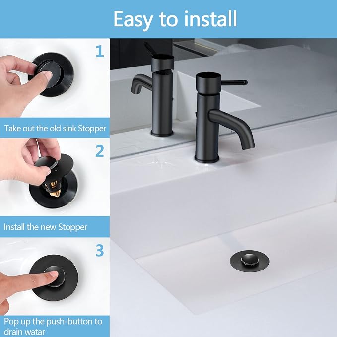 QYHNYJF Black Bathroom Sink Stopper – Pop Up Drain Stopper & Sink Strainer - Image 6