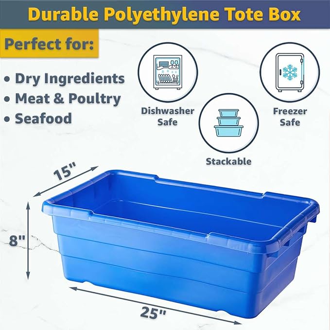 19"x26"x53" Mobile Aluminum Lug Rack with 4 Blue Tote Boxes – NSF Heavy-Duty Commercial Storage Cart with 5" Swivel Casters, Portable Food Prep & Dishroom Utility Rack – Freezer Safe, 4 Lug Capacity