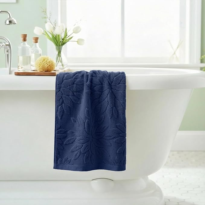Artoid Mode 1 Pc Navy Blue 3D Dahlia Floral Jacquard Hand Towels - Image 4