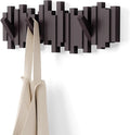 Umbra Sticks Wall Mount Coat Rack, 5 Hook Retractable Pegs, Espresso | Mounting by Umbra
