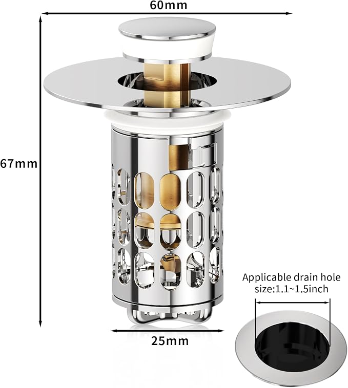 QYHNYJF Upgraded Bathroom Sink Stopper – Universal Pop-Up Drain Plug - Image 2