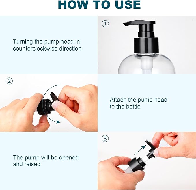 Plastic Pump Bottles Dispenser 2Pack 10oz Shampoo Bottle BPA Free | Empty Pump - Image 3