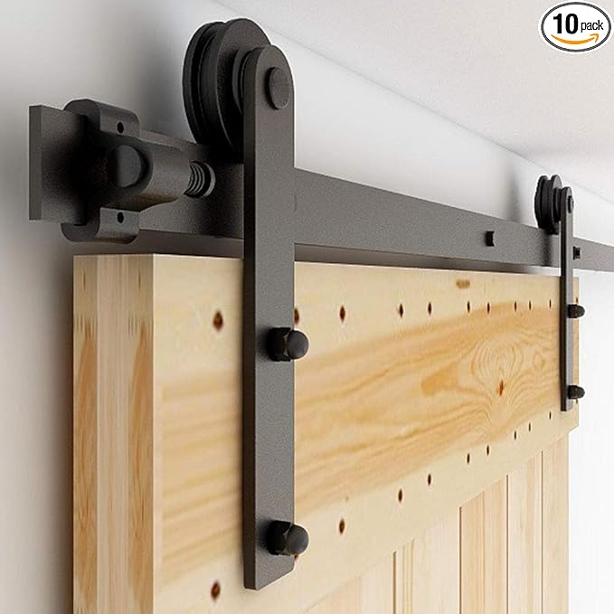 CCJH 4FT Single Sliding Barn Door Hardware Kit Black Carbon Steel Hanger Flat Track System for Closet Kitchen 1 Door 24 inch Wide, Smoothly and Quietly I Shape Roller