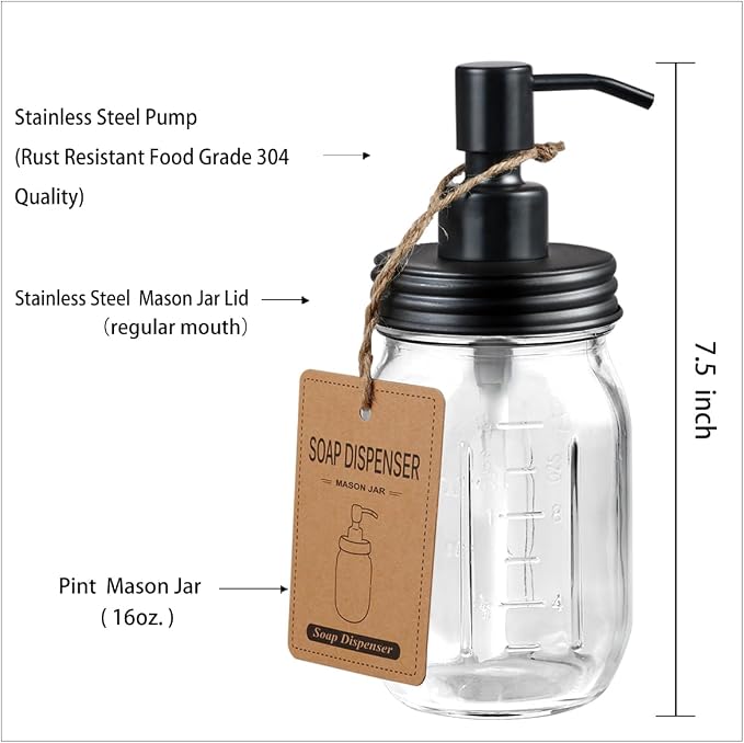 Amolliar Mason Jar Liquid Soap Dispenser, Lotion Dispenser | Rustproof - Image 5