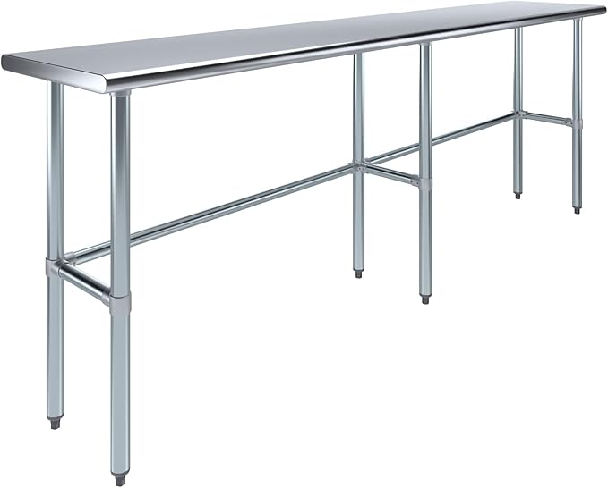 AmGood Stainless Steel Work Table Open Base | NSF Kitchen Island Food Prep | Laundry Garage Utility Bench (96" Long X 18" Deep)