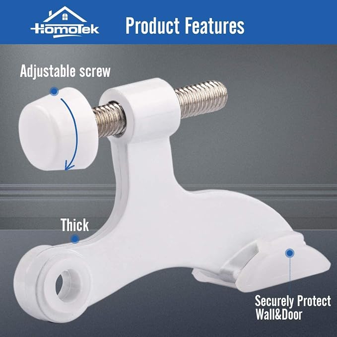HOMOTEK 3 Pack Hinge Pin White Door Stopper, Adjustable Deluxe Heavy Duty Door - Image 2