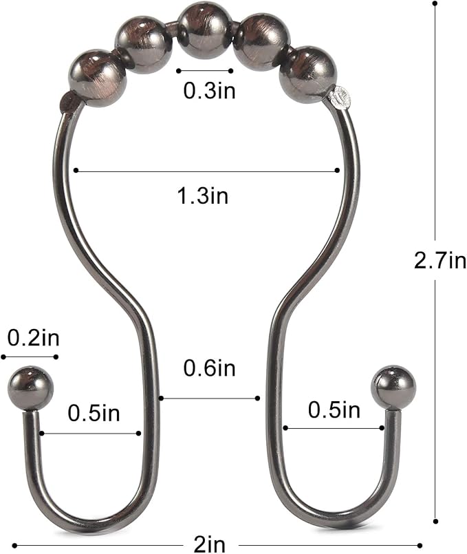 Shower Curtain Hooks, Stainless Steel Shower Curtain Hangers, Double Hook - Image 7