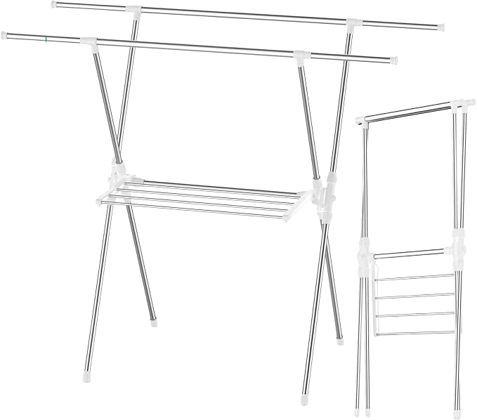 Foldable Clothes Drying Rack 63 Inch Stainless Steel, Heavy Duty Space Saving by Unknown
