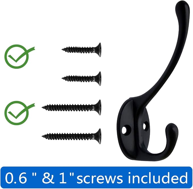 IBosins 10 Pack Black Double Coat Hooks No Rust Hooks - Image 2