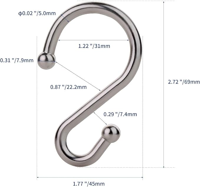 Metal Shower Curtain Hooks，Set of 12 Rings，Rust Resistant S Shaped Hooks Hangers - Image 5