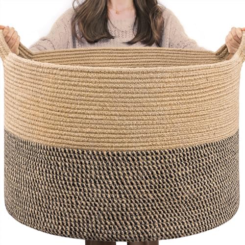 INDRESSME XXXLarge Woven Wicker Blanket Basket Living Room Black Jute by INDRESSME