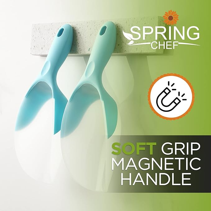 Spring Chef Magnetic Ice Scoop for Freezer, Contoured Translucent BPA-Free Plastic Scoops with Soft Grip Handle, Kitchen Ice Scooper for Dry Goods, Popcorn, Pet Food, Flour - Set of 2 - Aqua Sky