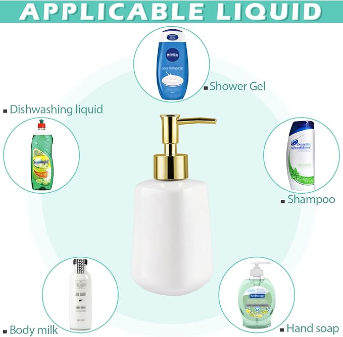 14OZ Dish Soap Dispenser, Hand Soap Dispenser Ceramic Bottle | Pump Dispenser - Image 6