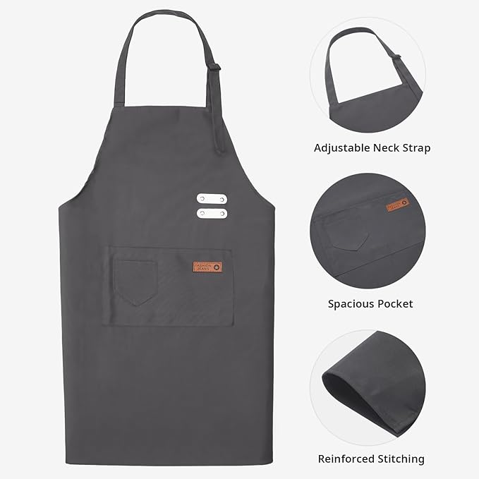 Vinchef New Soft Canvas Apron, Adjustable Neck Strap, Large Pocket, Unisex Kitchen Apron, Cooking Aprons for Women and Men