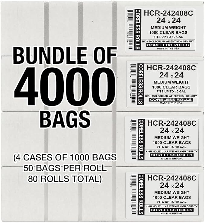 Aluf Plastics 10 Gallon 8 Micron Clear Trash Bags 24" x 24" 4000 Count - Image 2
