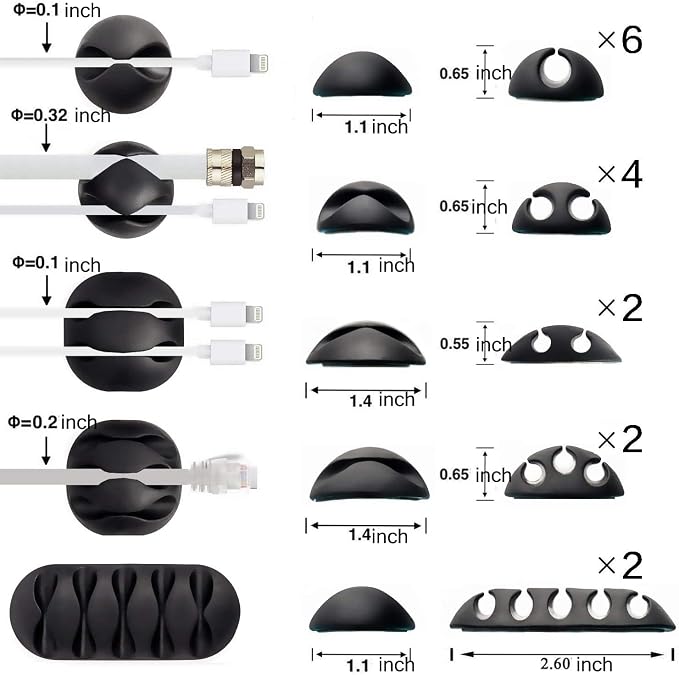 16-Pack Black Cord Organizer - Image 2