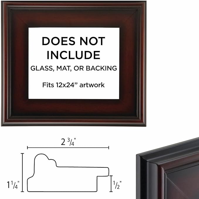 Creative Mark Plein Air Style Frame, Mahogany, 12x24-2.75" Wide Moulding with 1/2" Rabbet Depth, Open Back W/O Glazing, Museum Quality, For Art Panels, Stretched Canvas, Pictures & More