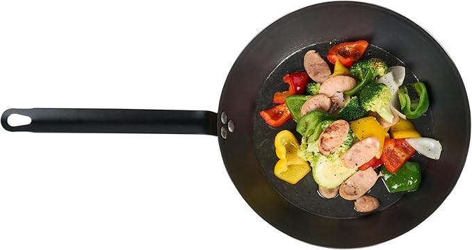 Met Lux 12 Inch Fry Pan, 1 Lightweight Frying Pan - Induction-Ready, Triple-Riveted, Black Carbon Steel Cooking Skillet, Durable, For Searing, Sauteing, And Browning Food - Restaurantware