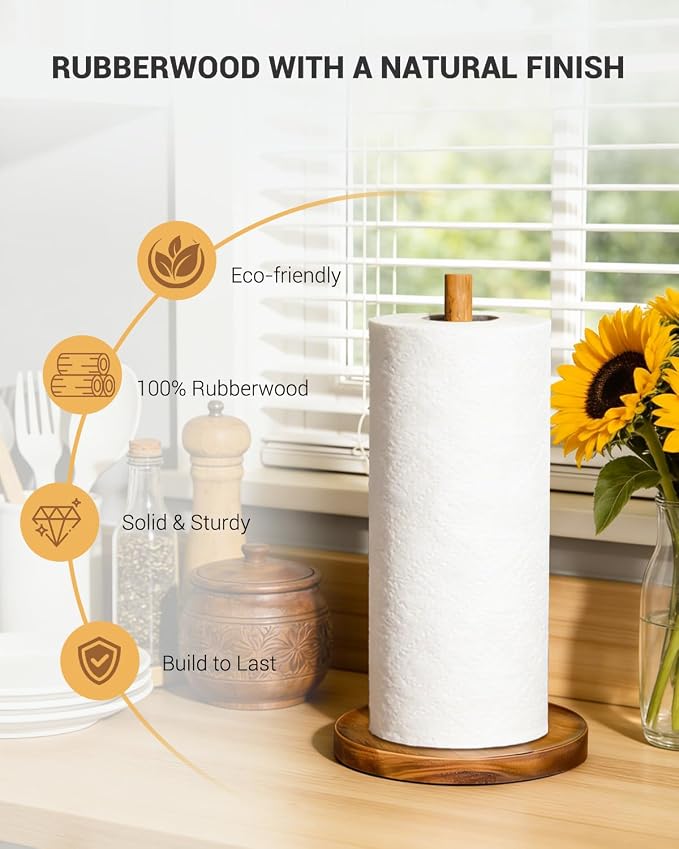 NESAPTO Paper Towel Holder Countertop, Wooden Standing Paper Towel Roll Stand - Image 5