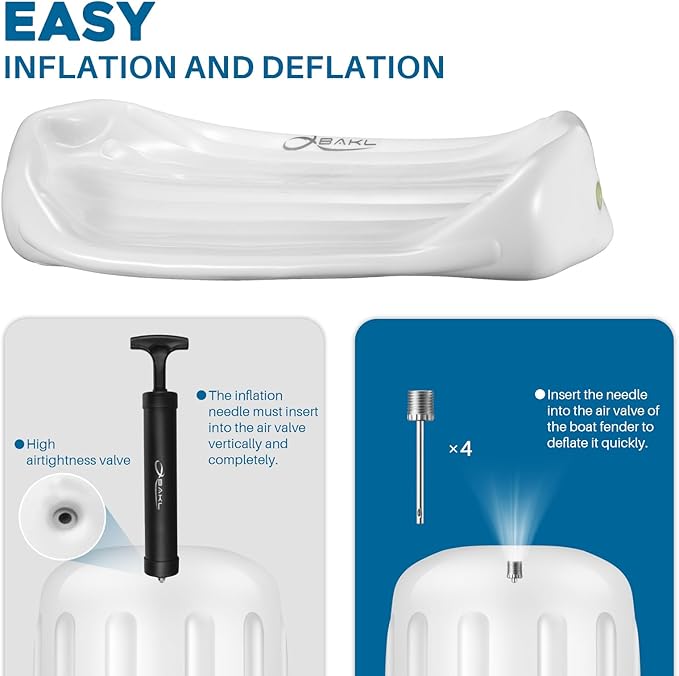 Boat Fenders 4 Pack 10 x 28 Inches Ribbed Center Hole Boat Fenders Bumpers for Docking, Comes with Ropes and Pump to Inflate