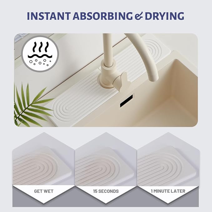 Diatomite Kitchen Faucet Mat 20in Water Absorbing Stone Tray - Image 3
